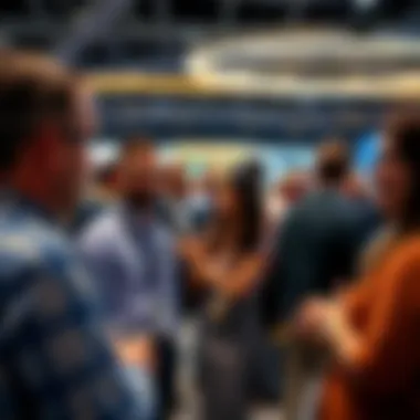 Professionals networking at a blockchain industry event Networking in blockchain industry