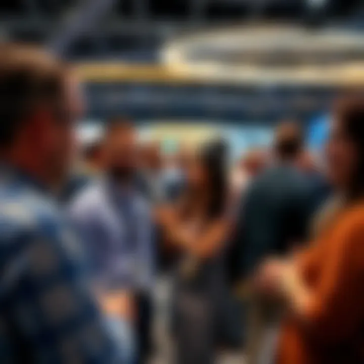 Professionals networking at a blockchain industry event Networking in blockchain industry