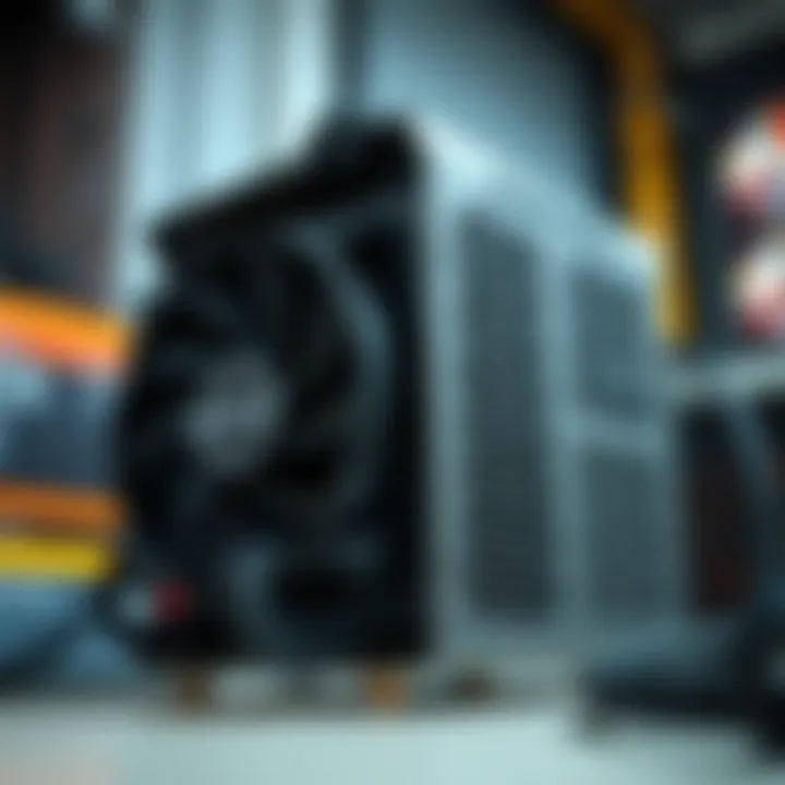 Close-up view of the Antminer E9 unit showcasing its design and features