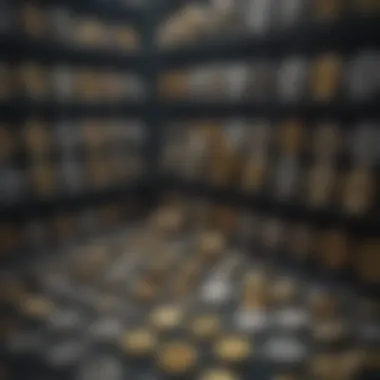 Secure Display of Tangible Digital Assets A secure display case showcasing various physical crypto coins, emphasizing safety and security
