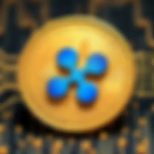 A digital representation of Ripple's logo against a blockchain background.